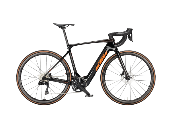 KTM Macina Revelator SX Prime Di2 400Wh Elektromos Országúti Kerékpár - Carbon+Orange Flakes - fekete