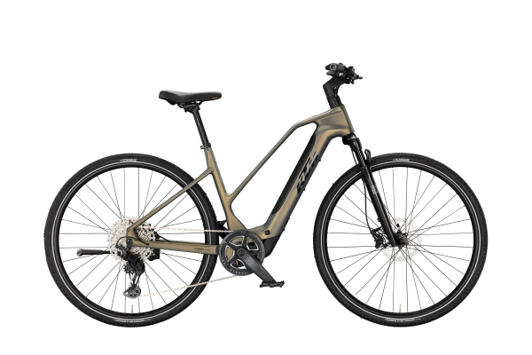 KTM MACINA CROSS SX ELITE OLIVE PEARL MATT 28" 2027 Elektromos Light Túra Trapeze Kerékpár - barna