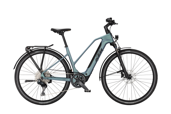KTM MACINA SPORT SX ELITE Di2 BRIGHT TEAL MATT 28" 2027 Elektromos Light Túra Trapeze Kerékpár - szürke