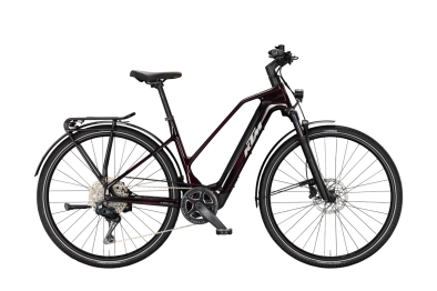KTM MACINA SPORT SX ELITE Di2 RED CARBON 28 2027 Elektromos Light Túra Trapeze Kerékpár - bordó