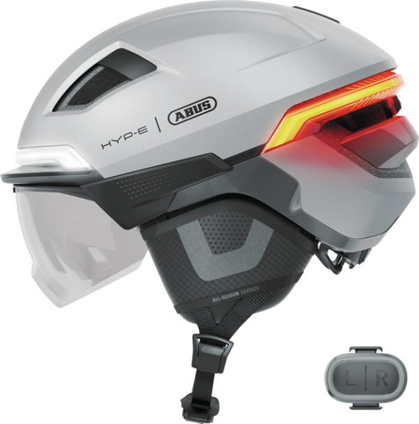Abus Hyp-E Ace Városi Kerékpáros Sisak Szemüveggel és Beépített LED Világítással - Gleam Silver