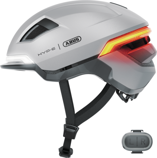 Abus Hyp-E Ace Városi Kerékpáros sisak Beépített LED Világítással - Gleam Silver