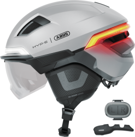 Abus Hyp-E Bl.Ace Városi Kerékpáros Sisak Szemüveggel és Beépített LED Világítással és Féklámpával - Gleam Silver