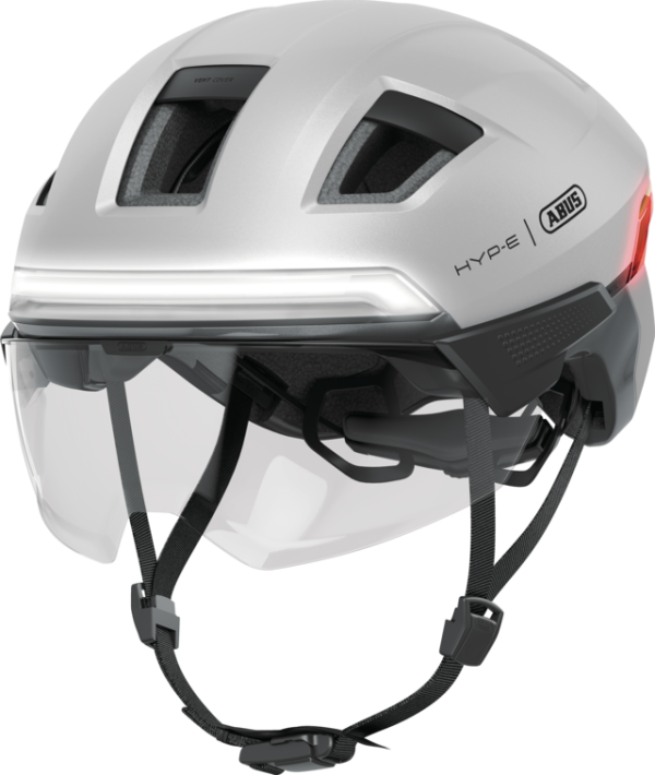 Abus Hyp-E Bl.Ace Városi Kerékpáros Sisak Szemüveggel és Beépített LED Világítással és Féklámpával - Gleam Silver