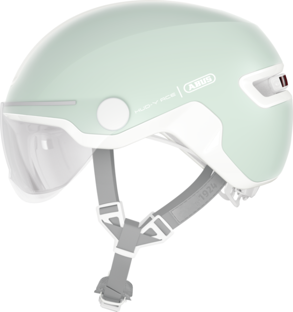 Abus Hud-Y Ace In-Mold Városi Kerékpáros sisak Beépített Átlátszó Kerékpár Szemüveggel és LED Világítással - Pure Mint