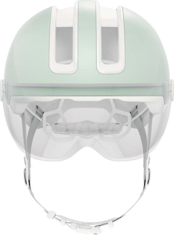 Abus Hud-Y Ace In-Mold Városi Kerékpáros sisak Beépített Átlátszó Kerékpár Szemüveggel és LED Világítással - Pure Mint