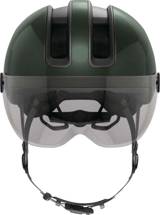 Abus Hud-Y Ace In-Mold Városi Kerékpáros sisak Beépített Átlátszó Kerékpár Szemüveggel és LED Világítással - Pure Mint