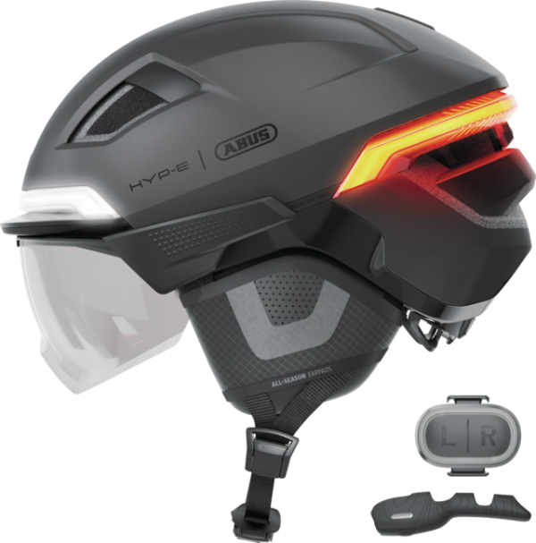 Abus Hyp-E Bl.Ace Városi Kerékpáros Sisak Szemüveggel és Beépített LED Világítással és Féklámpával - Volcano Titan