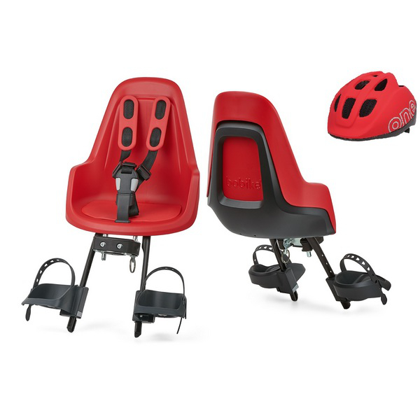 Bobike One Mini Első Kerékpáros Gyerekülés Homlokcsőre + Gyereksisak XS - piros