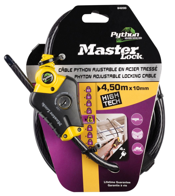 Master Lock 8420 Python Lock Extra Hosszú Sodrony 450cm - fekete