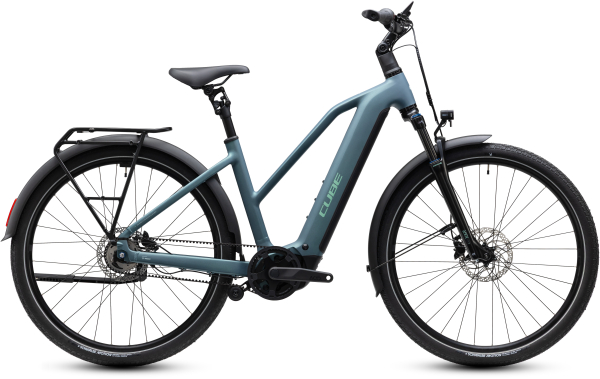 Cube Touring Hybrid Deluxe SLX 800 greengranit´n´green 28" 2027 Elektromos Onroad Trekking Trapeze Kerékpár - világoskék