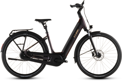 Cube Supreme Hybrid Comfort Pro 600 Easy Entry Elektromos Onroad Trekking Kerékpár - solareclipse´n´gold - piros
