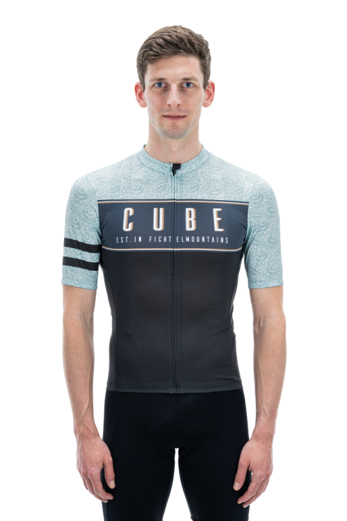 Cube Blackline CMPT S/S Rövidujjú Férfi Kerékpáros Mez Szürke-Kék - szürke